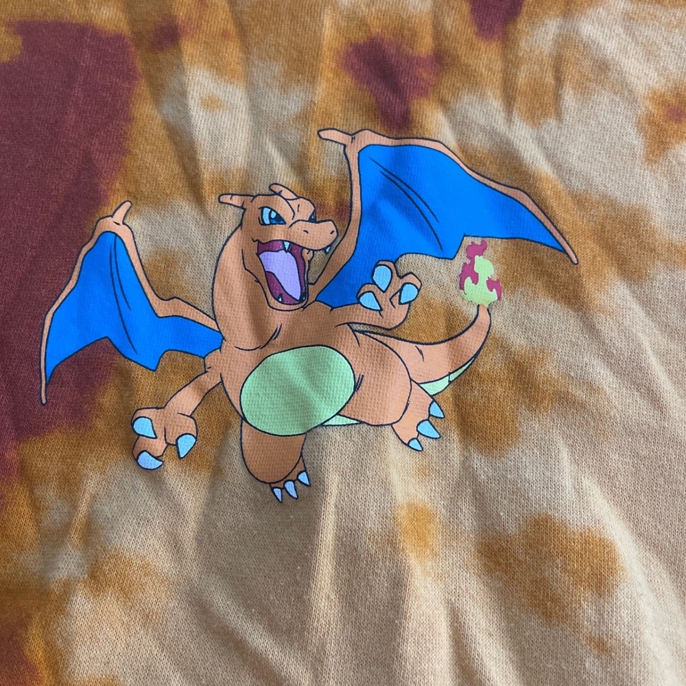 Pokemon Charizard Tie Dye Hoodie Mens Medium Orange Brown Flame Graphic Pullover - Picture 3 of 6